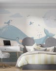 Papier Peint Enfant - Baleine Bleue Heureuse