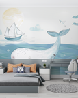 Papier Peint Enfant - Baleine Souriante et Voilier