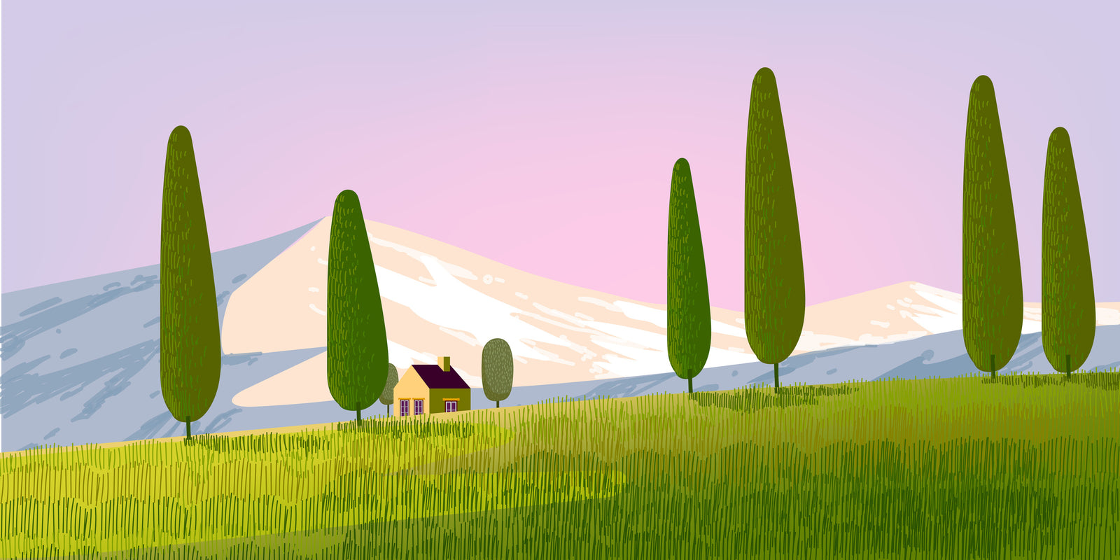 Papier peint campagne - horizons de cyprès