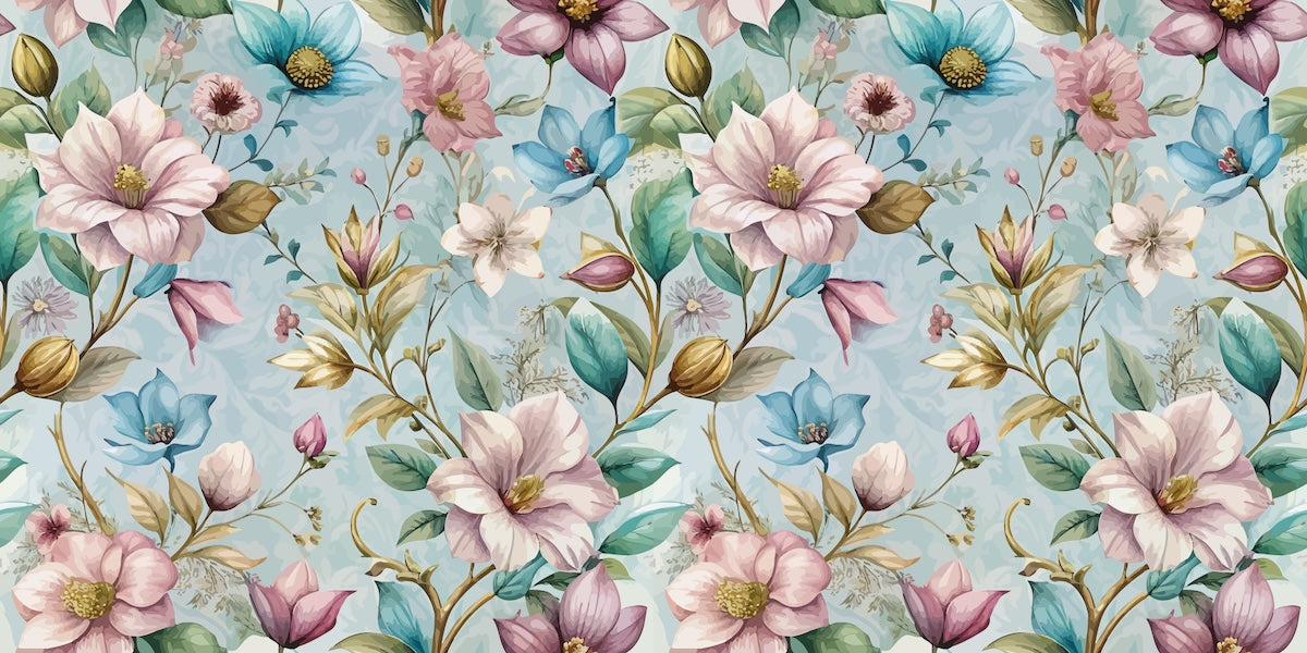 Papier peint fleuri - hortensias bleus rétro