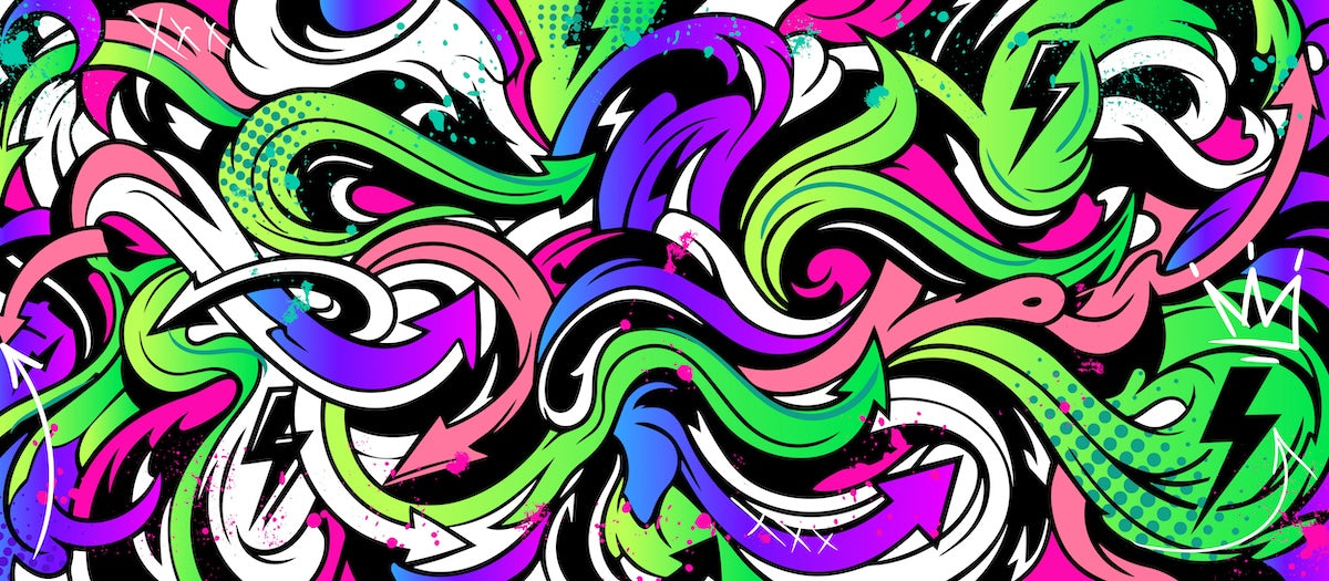 Papier peint graffiti - vagues psychédéliques multicolores
