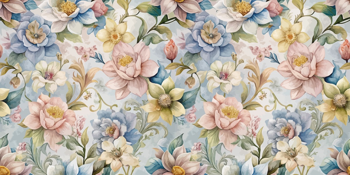 Papier peint fleuri - bouquet de dahlia bleu azur
