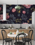 Papier Peint Floral - Fleurs de Pivoine Nocturnes