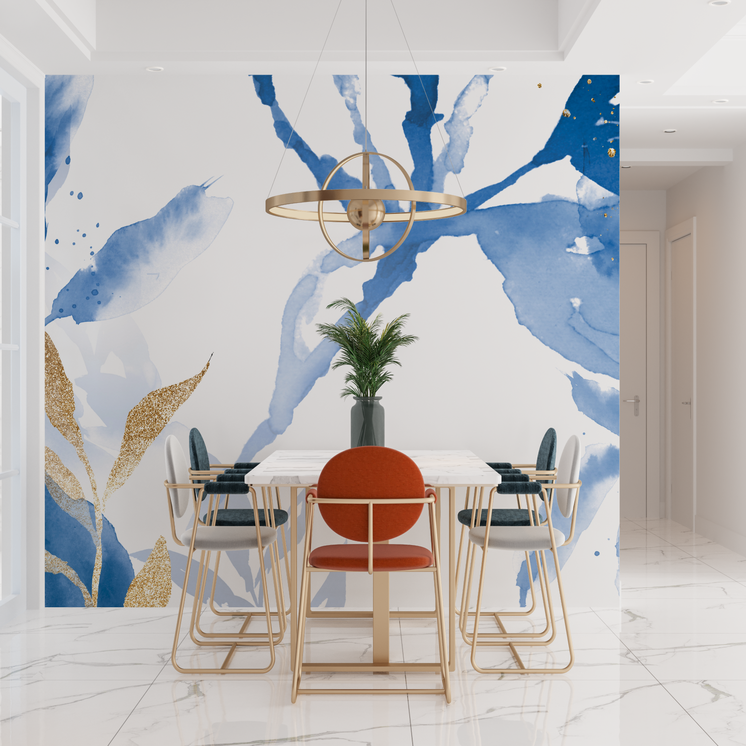 Papier Peint Floral - Illustration Bleue