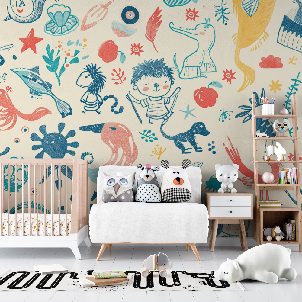 Children's Wallpaper - Fantasy Mosaic of Colorful Creatures