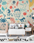 Papier Peint Enfant – Mosaïque Fantaisie de Créatures Colorées