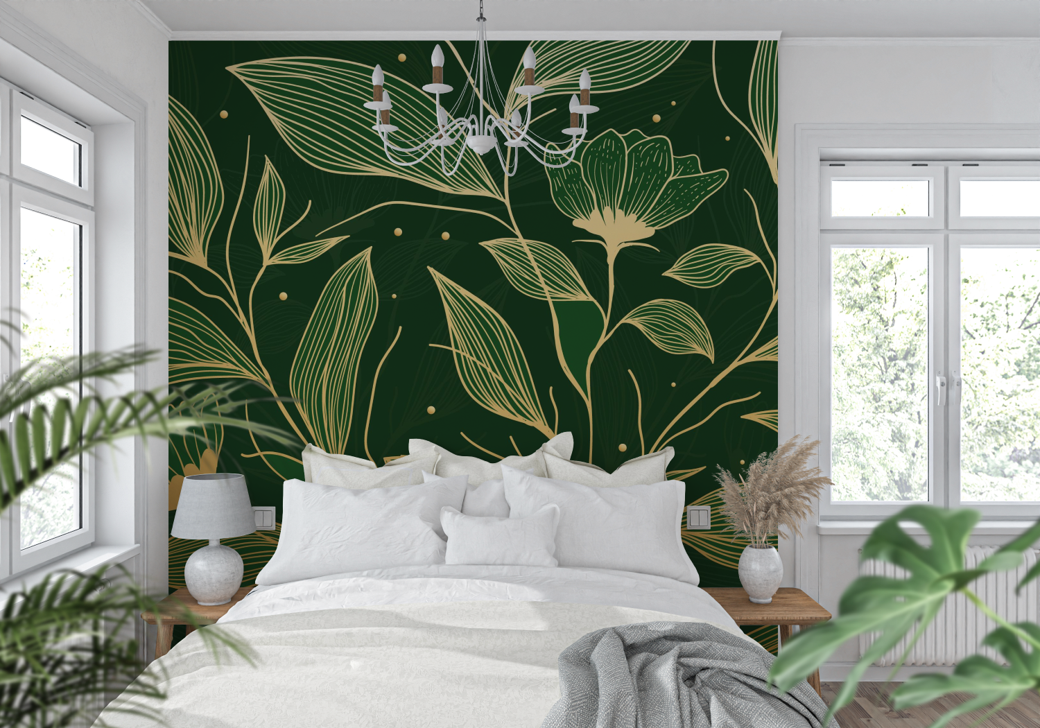 Foliage Wallpaper - Golden Plant Elegance