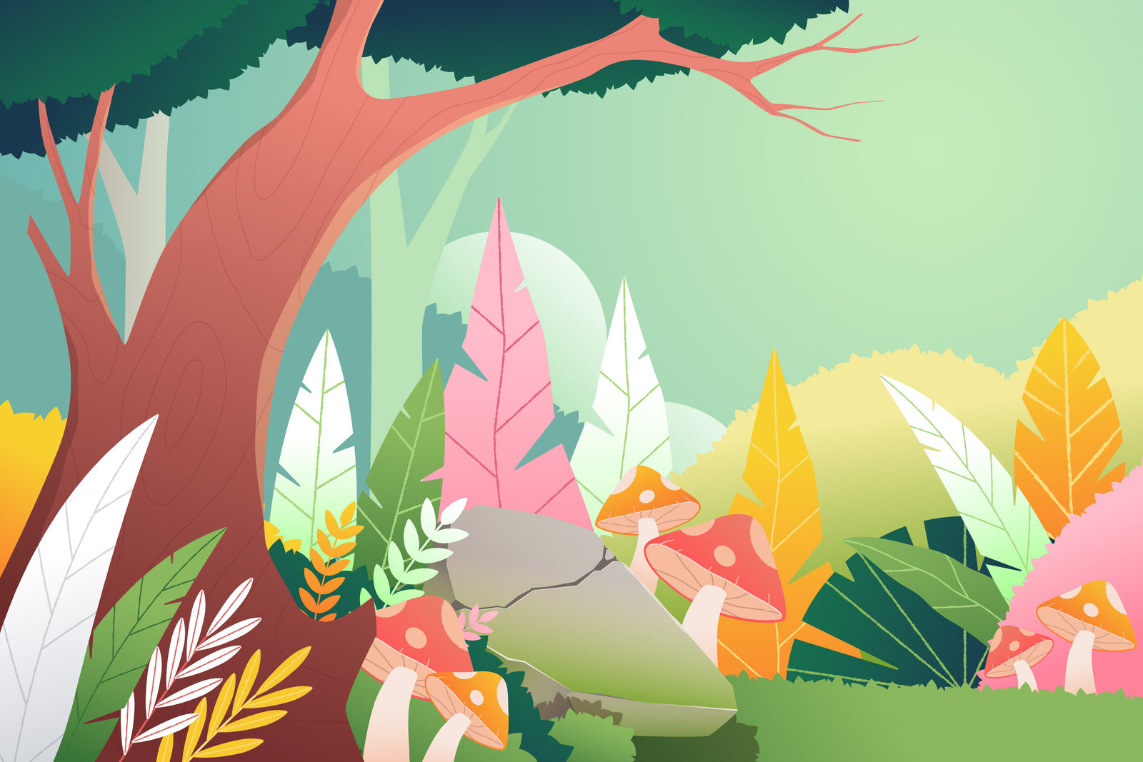 Papier peint enfant – Forêt colorée et ludique