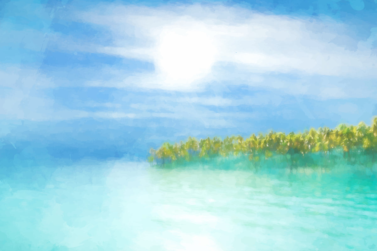 Papier peint paysage - Lac turquoise bordé d'arbres