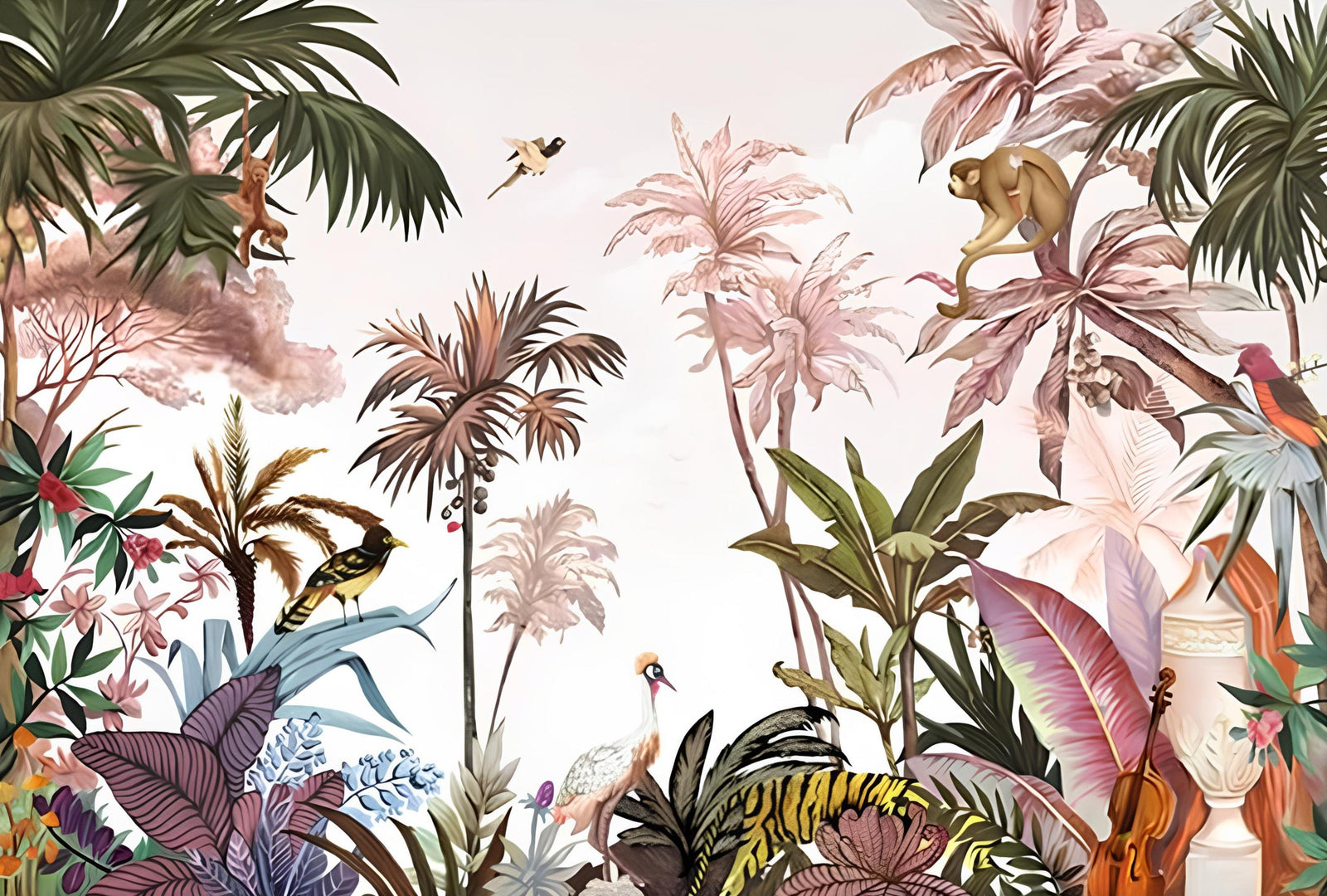 Papier Peint Tropical - Jungle Exotique et Faune Colorée