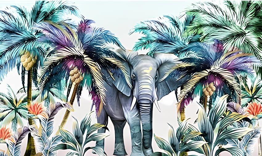 Animal Wallpaper - Elephant under Palm Trees
