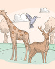 Papier peint animaux – Girafe et cerf illustrés