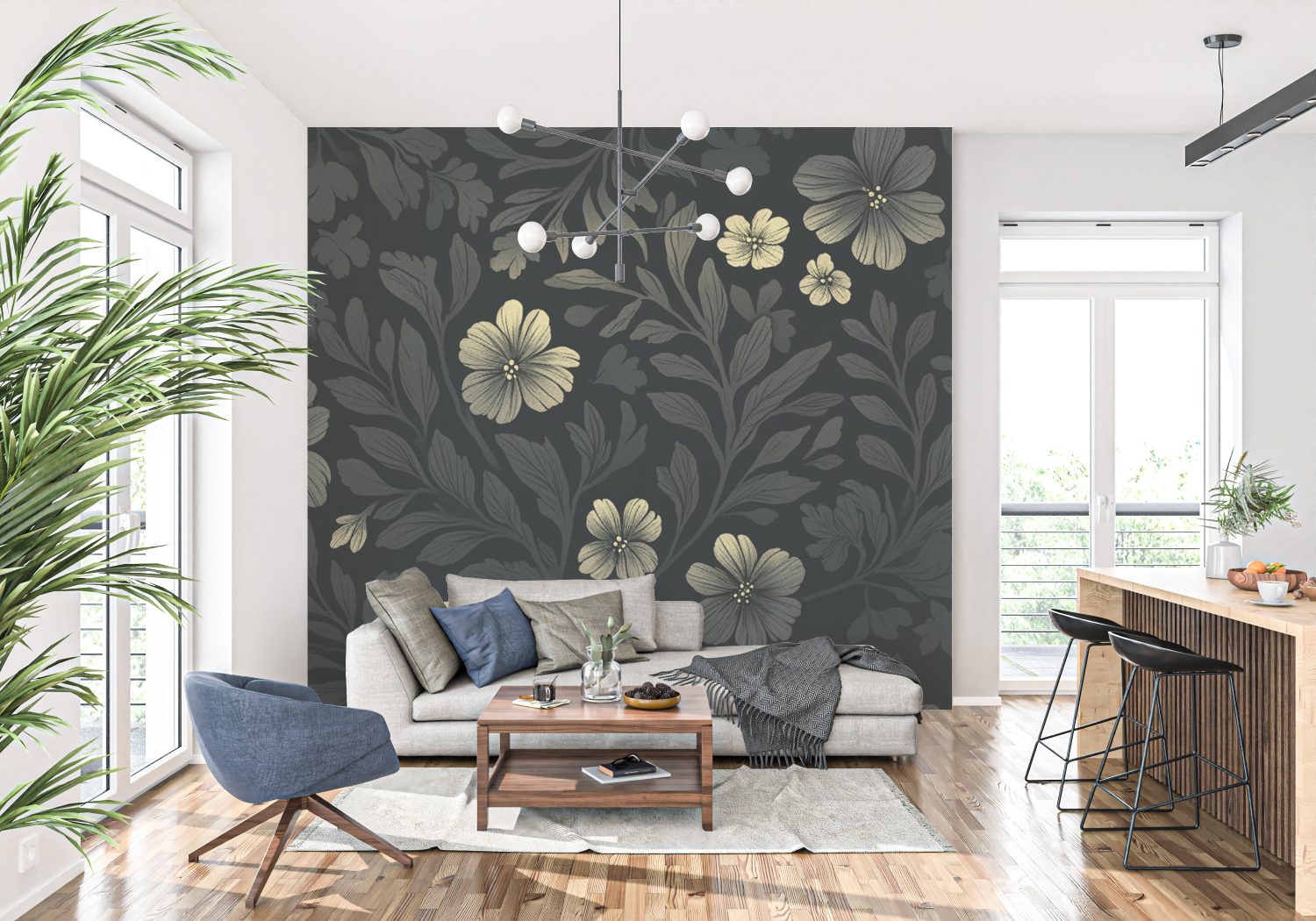 Floral Wallpaper - Night Garden with Jasmine Flowers