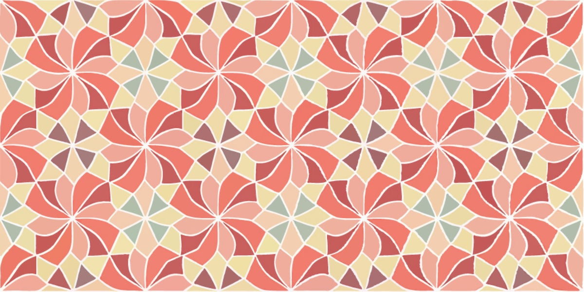 Papier peint rétro - fleurs graphiques orange et beige