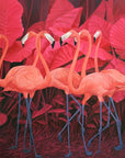 Papier Peint Illustration - Plantes Tropicales Rouges Et Flamants Roses