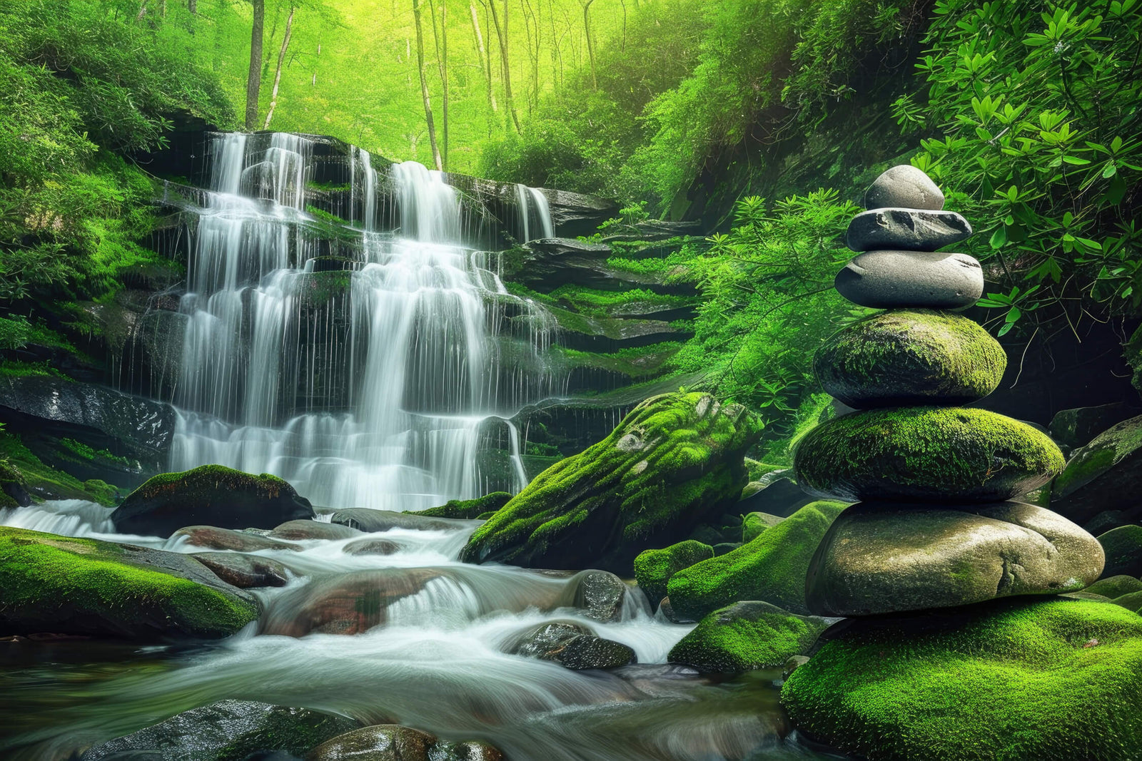 Landscape Wallpaper - Waterfall and Mossy Rocks