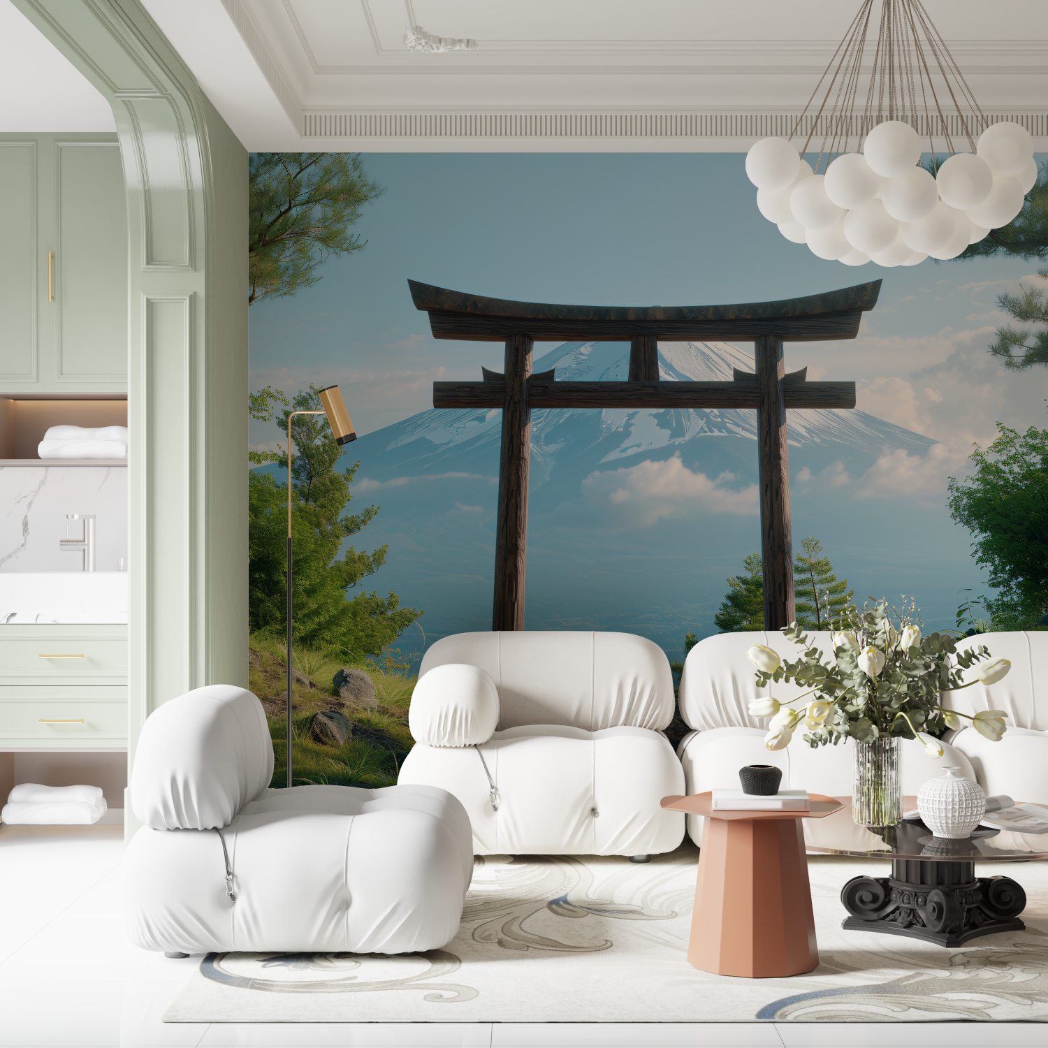 Papier Peint Illustration - Sanctuaire Japonais sous la Brume