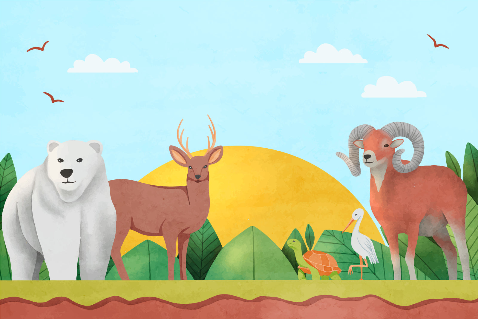 Papier peint animaux – Faune illustrée pour enfant