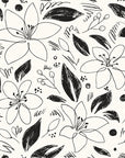 Papier peint fleuri - croquis feuillage noir et blanc