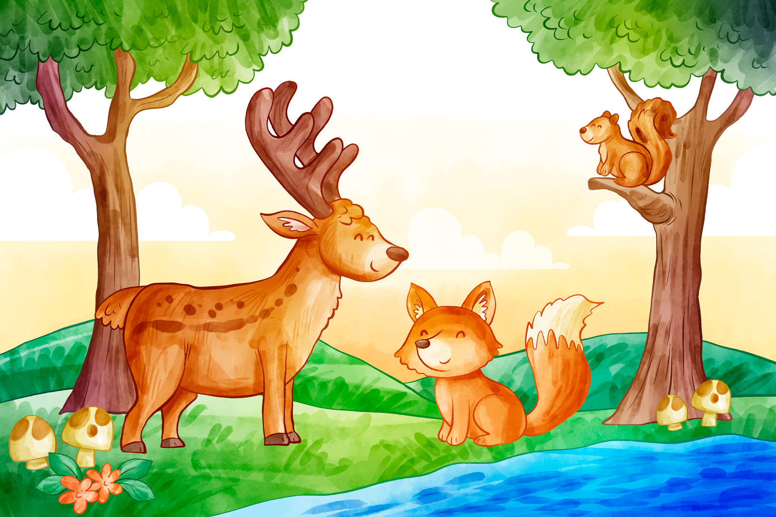 Children's wallpaper – Happy forest animals