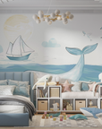 Papier Peint Enfant - Baleine Souriante et Voilier