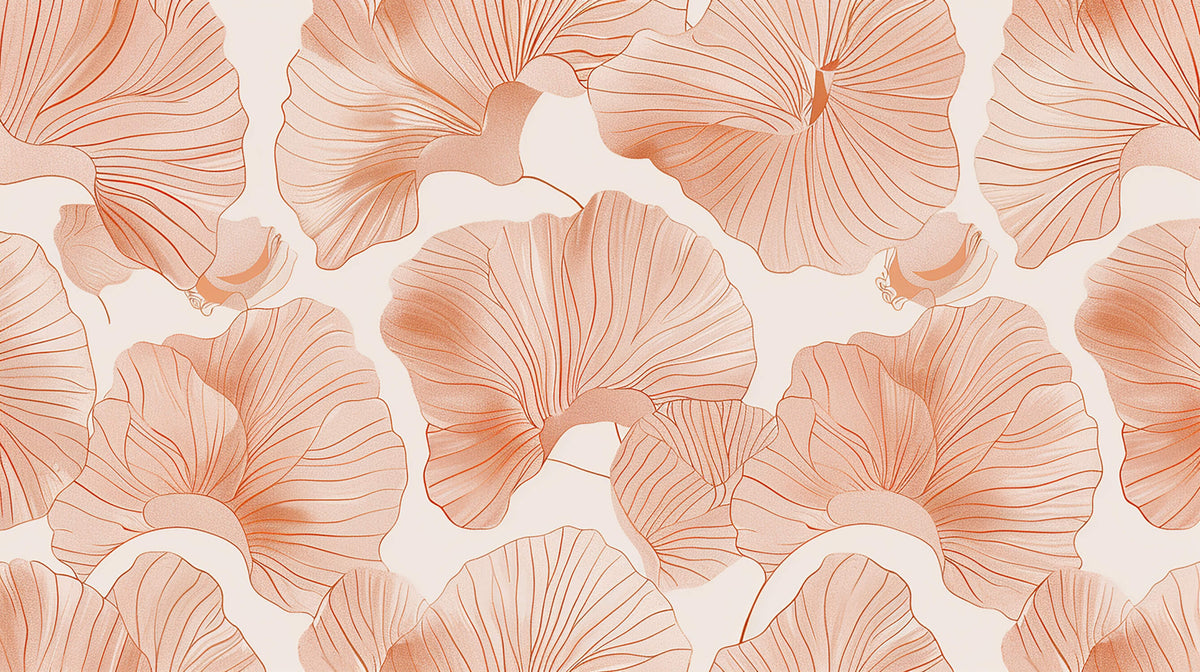Papier peint feuillage - Feuilles de ginkgo roses sur fond clair