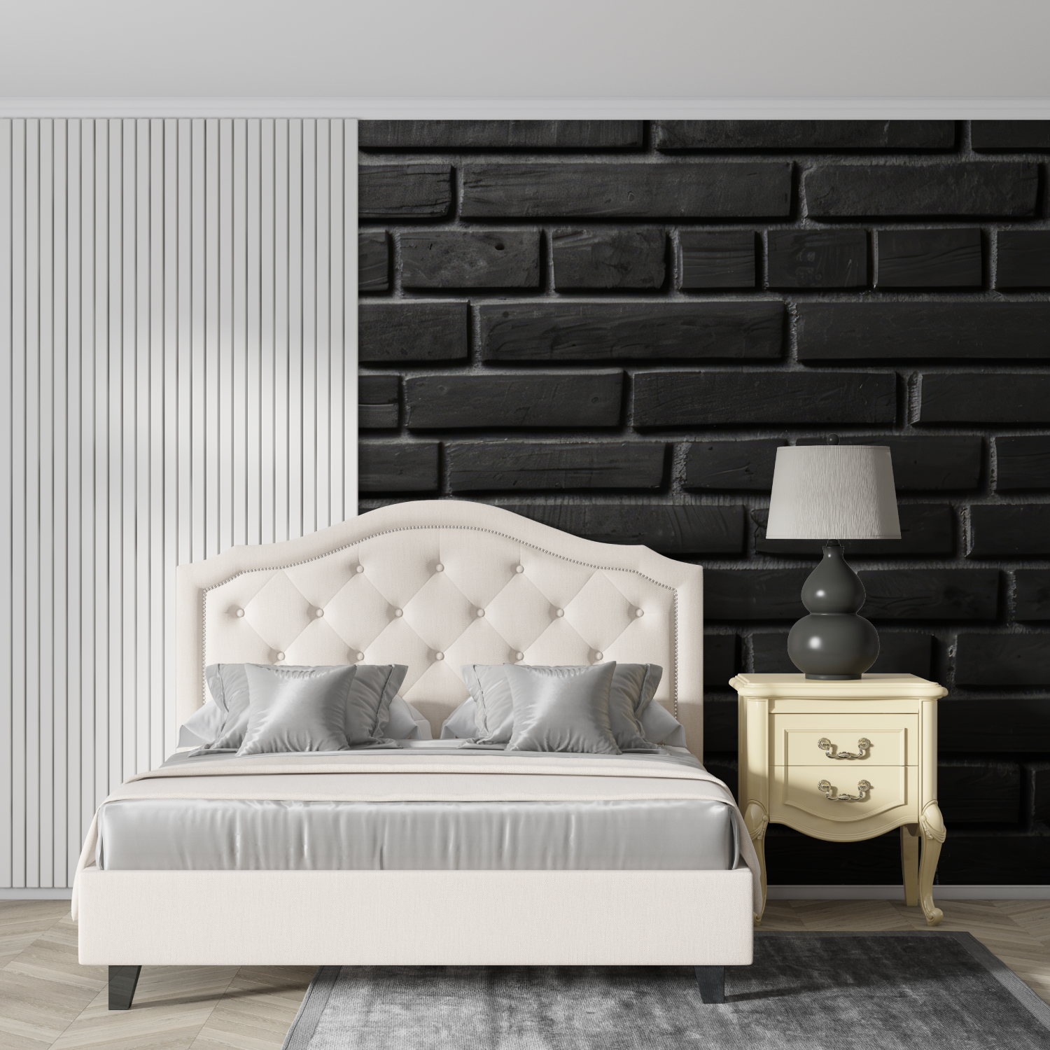 Papier Peint Pierre - Mur de Briques Noir Charbon
