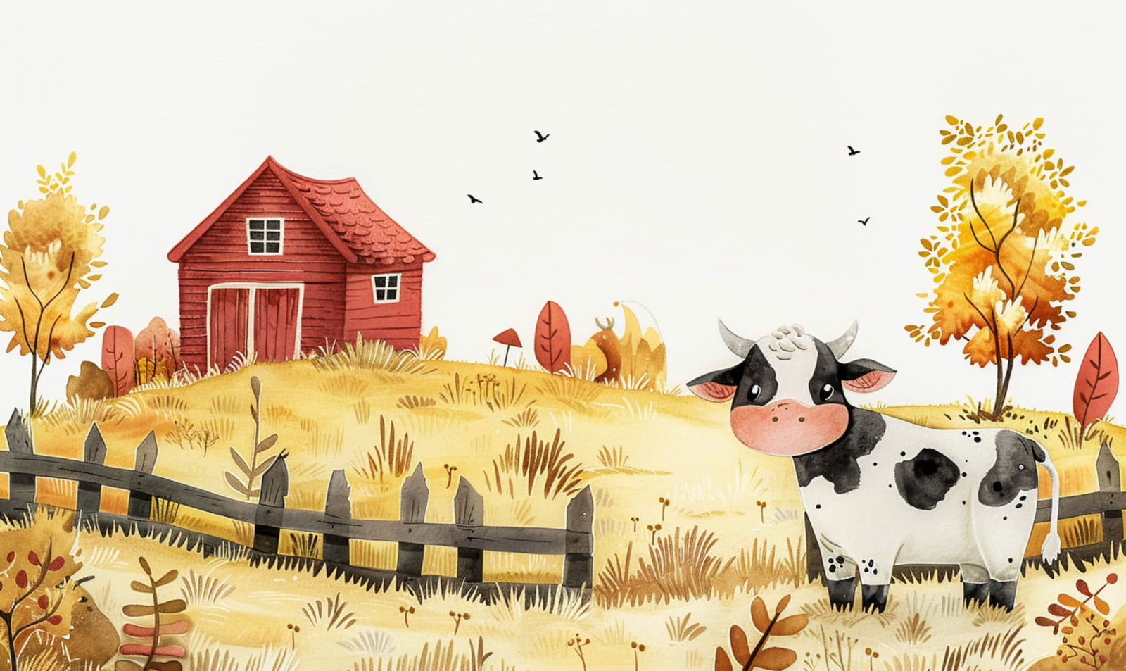 Retro Wallpaper - Red and Green Bucolic Farmhouse