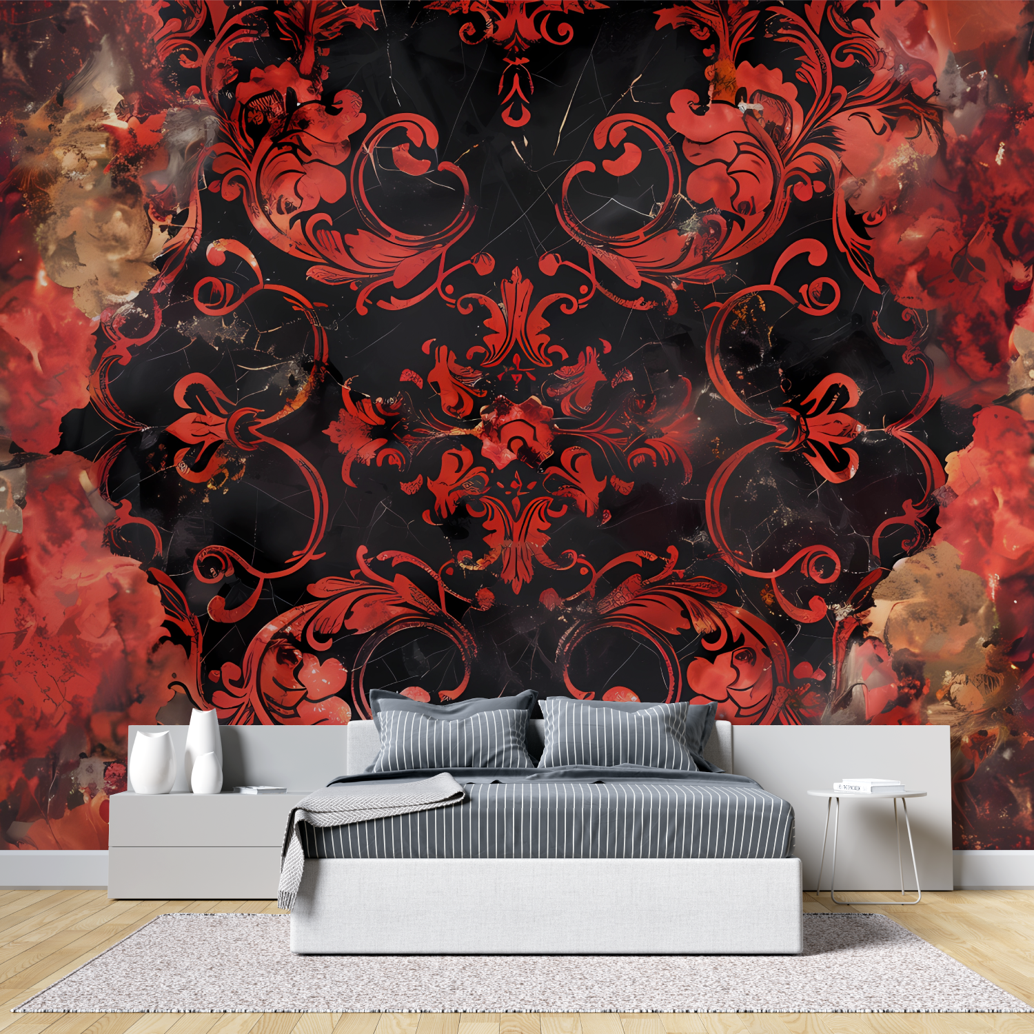 Art &amp; Deco Wallpaper - Rococo Ornaments in Red and Black