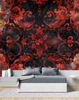 Papier Peint Art & Déco - Ornements Rococo en Rouge et Noir