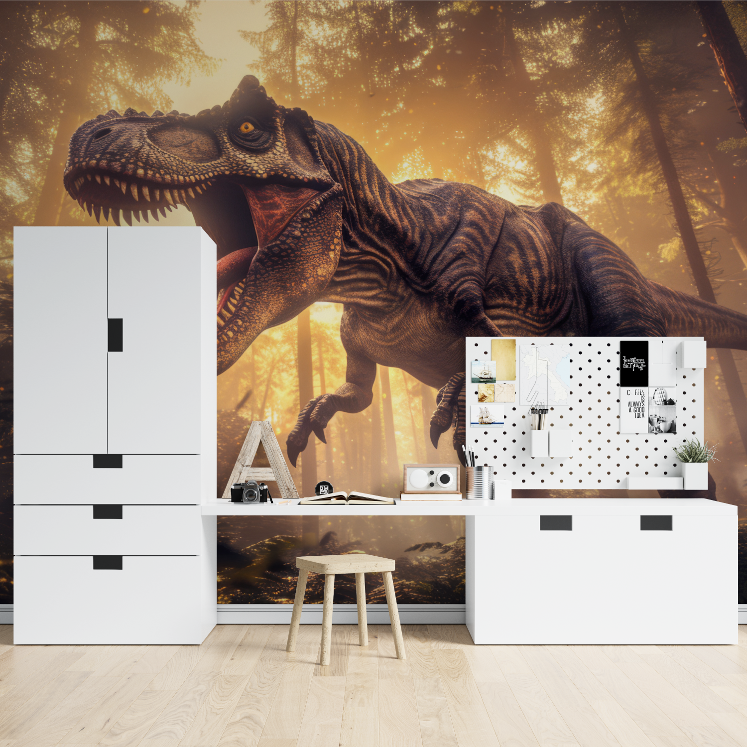 Papier Peint Animaux - T-Rex dans la Brume Forestière