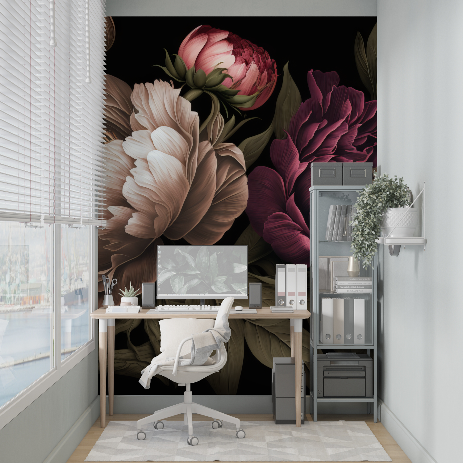 Floral Wallpaper - Elegant Peonies on Dark Background