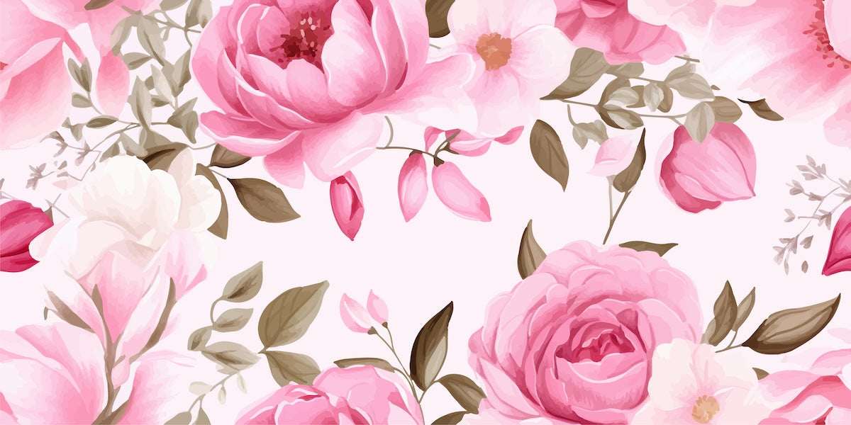 Papier peint fleuri - pivoines romantiques roses