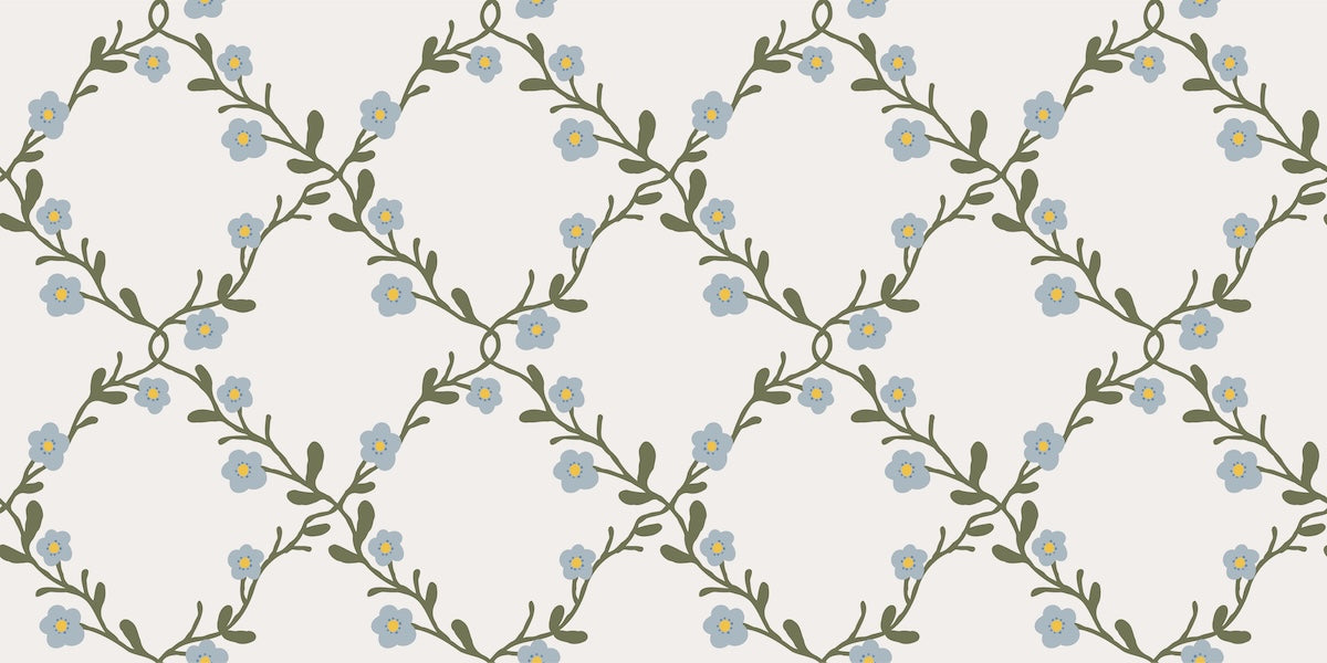 Papier peint géométrique - treillage de roses grimpantes