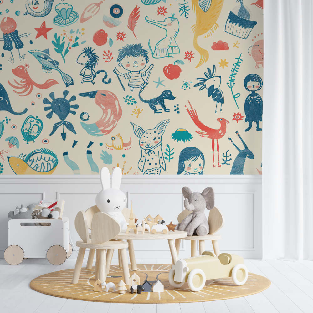 Children's Wallpaper - Fantasy Mosaic of Colorful Creatures