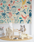 Papier Peint Enfant – Mosaïque Fantaisie de Créatures Colorées