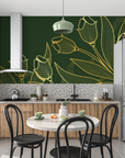 Floral Wallpaper - Golden Tulips on Green Background