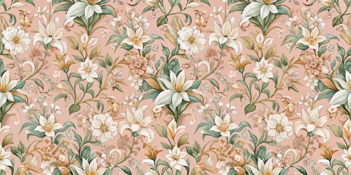 Papier peint fleuri - parterre de lys champêtres