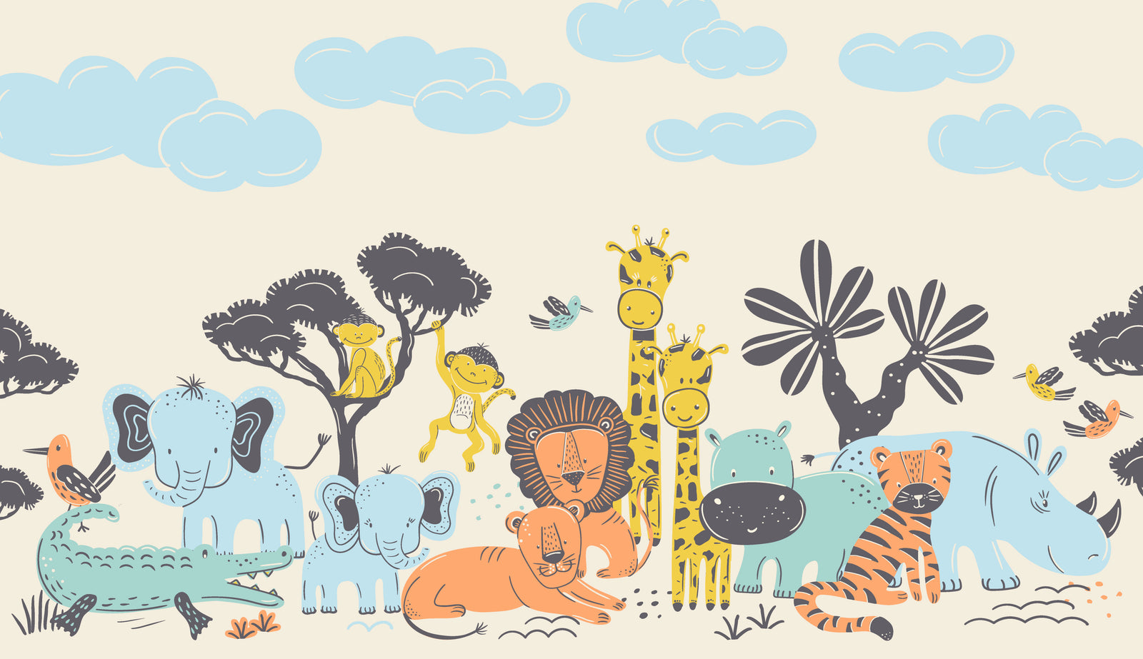 Children's wallpaper – Soft and playful safari
