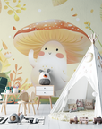 Papier Peint Enfant – Champignon Sourire dans un Jardin Onirique