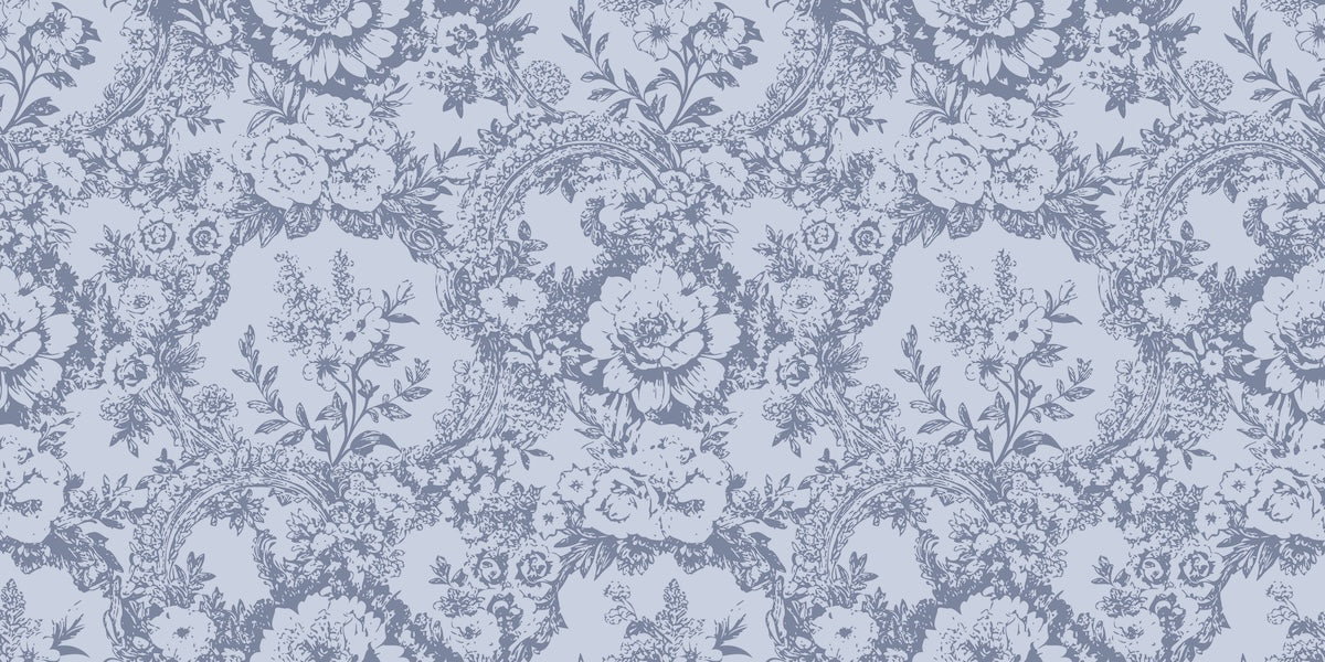 Papier peint rétro - dentelle florale bleu pastel