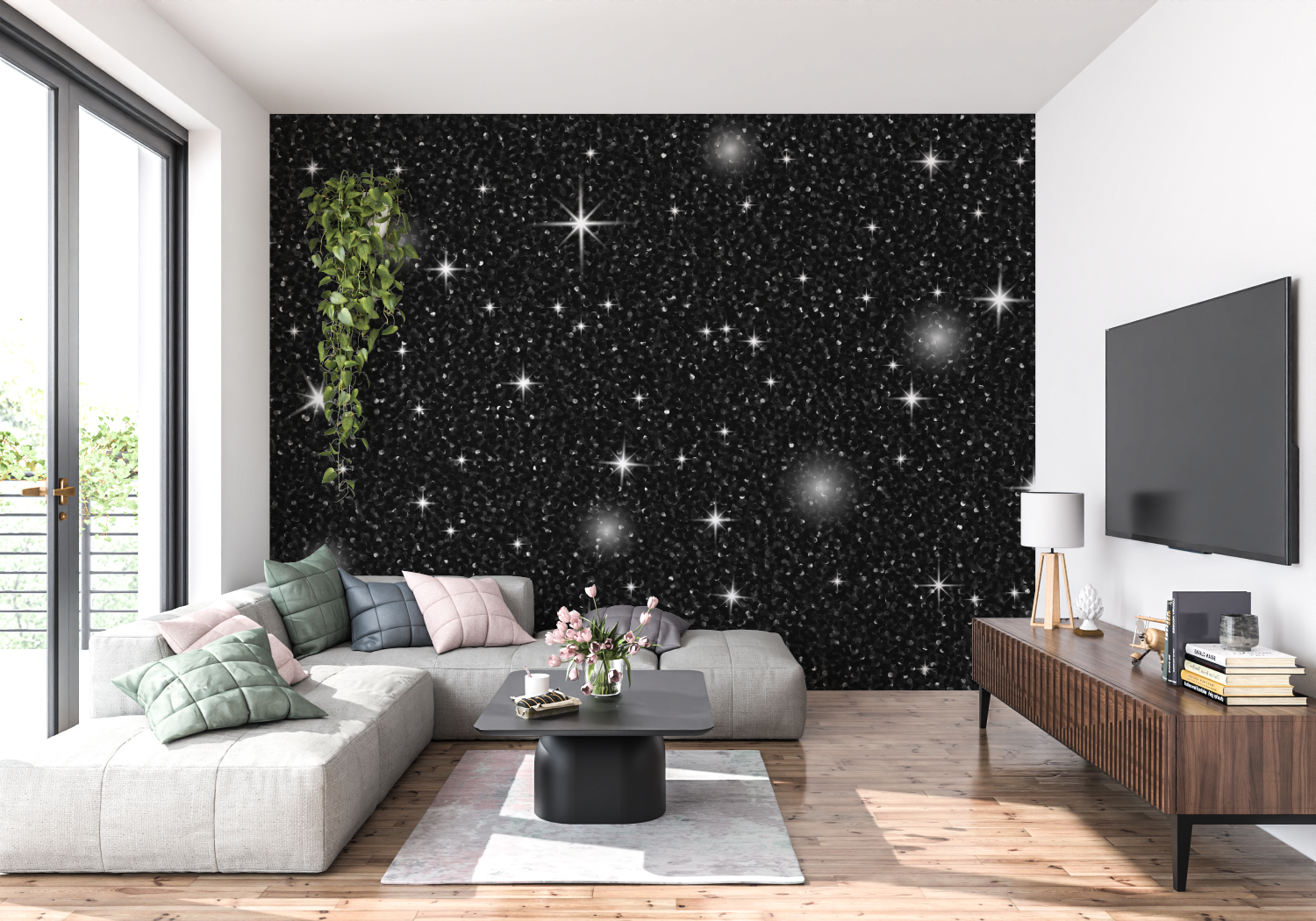 Black and White Wallpaper - Night Starbursts