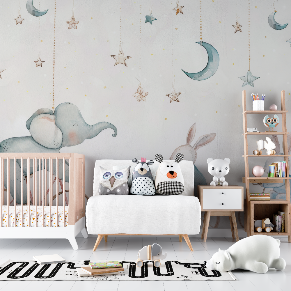 Children's Wallpaper - Heavenly Ride of the Elephant and the Rabbits