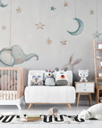 Papier Peint Enfant – Balade Céleste de l'Éléphant et des Lapins