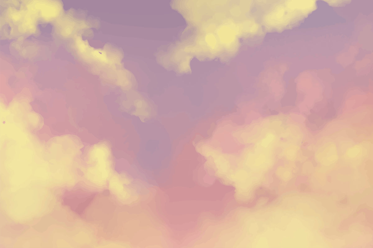 Papier peint ciel - Nuages roses et jaunes au coucher du soleil