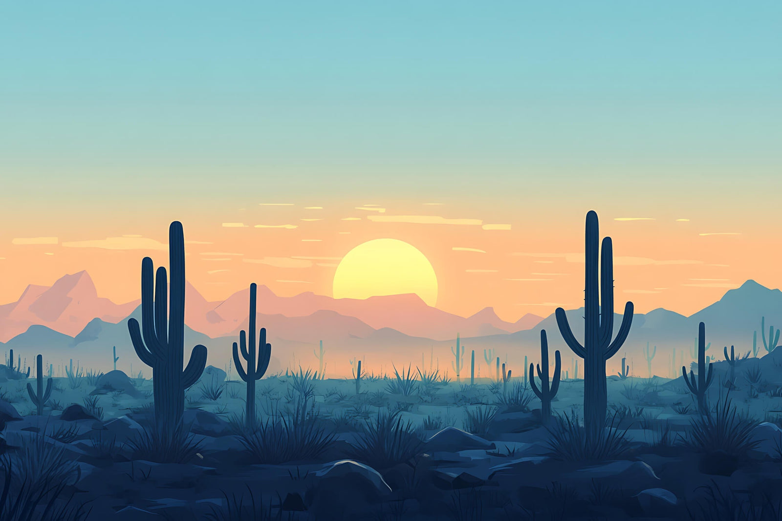 Papier Peint Paysage - Désert au Coucher du Soleil