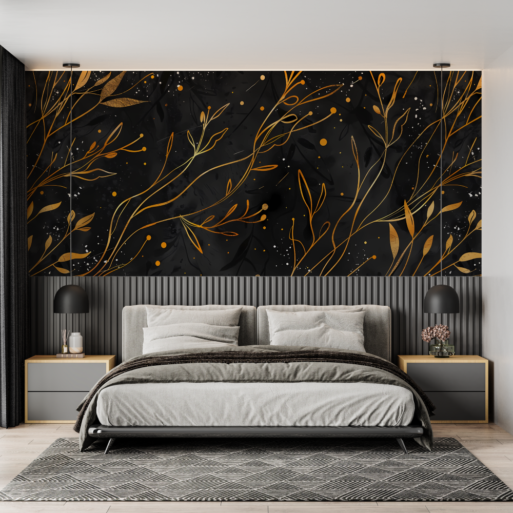 Foliage Wallpaper - Golden Branches in Motion