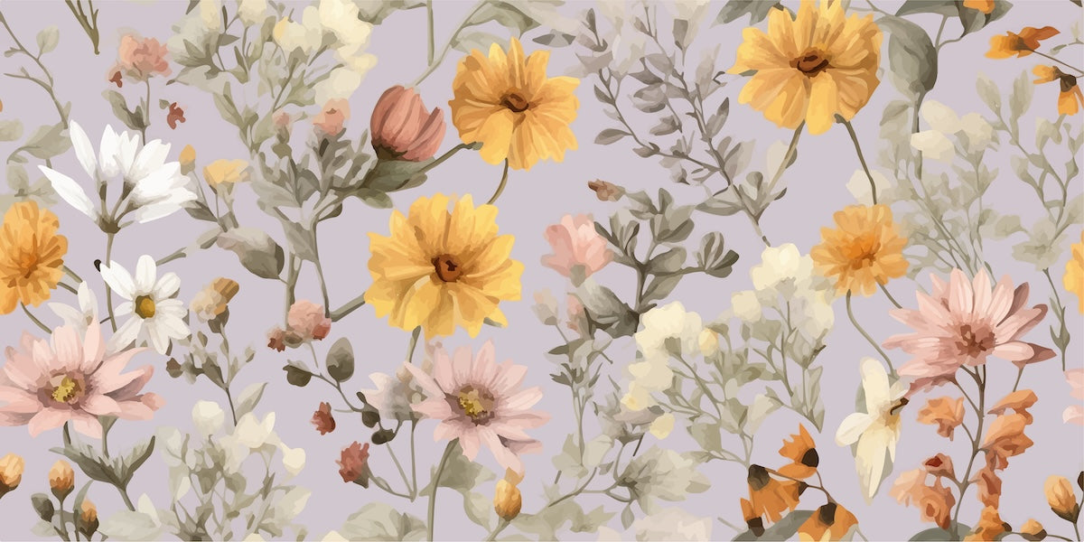 Papier peint fleuri - herbier sauvage vintage