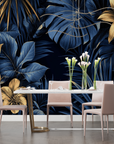 Tropical Wallpaper - Gold Fleur-de-lis on Navy Blue Background