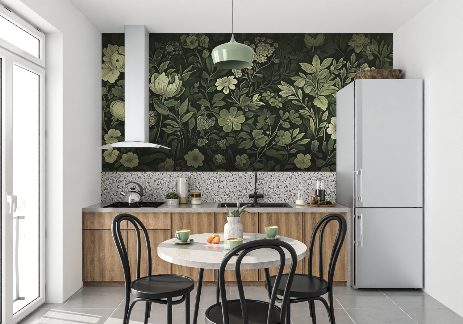 Floral Wallpaper - Olive Green Night Flower Garden